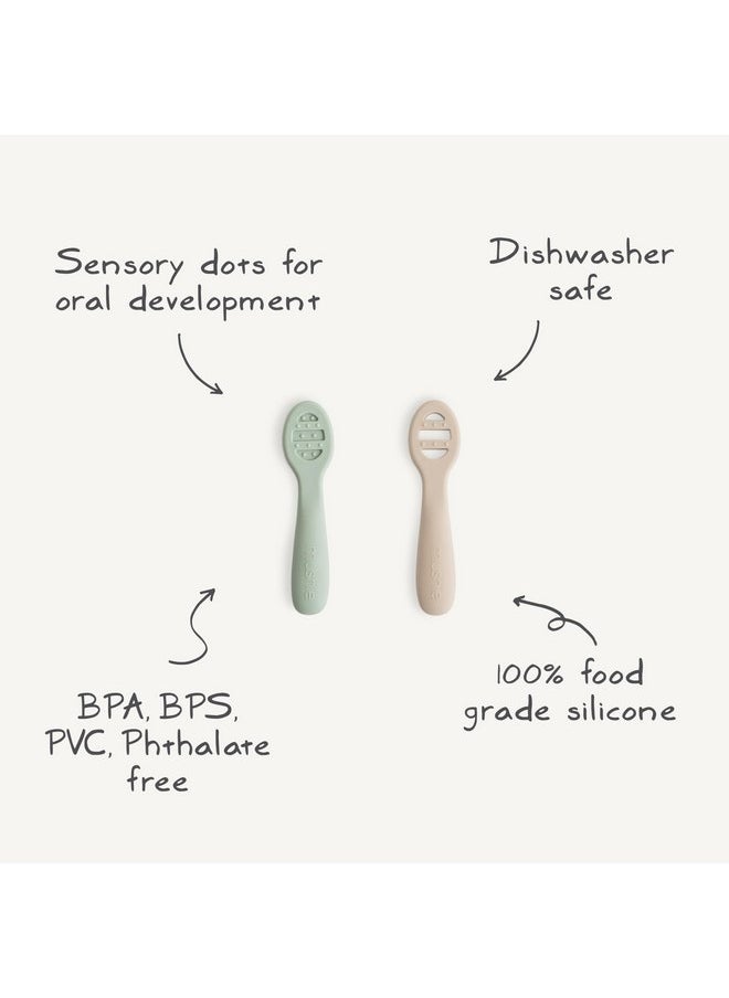 mushie Silicone First Feeding Baby Spoons | 2 Pack (Blush/Shifting Sand)