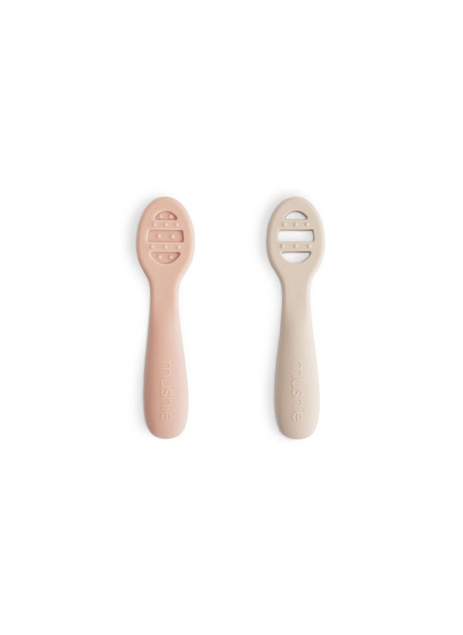 mushie Silicone First Feeding Baby Spoons | 2 Pack (Blush/Shifting Sand)