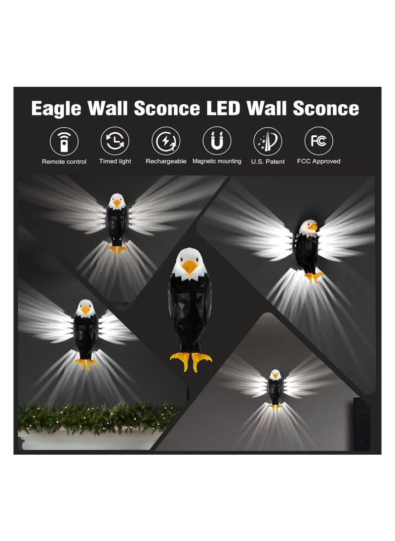 Magnetic Bald Eagle LED Wall Light with Remote Control – USB Charging, Battery Operated, and Removable for Indoor Use