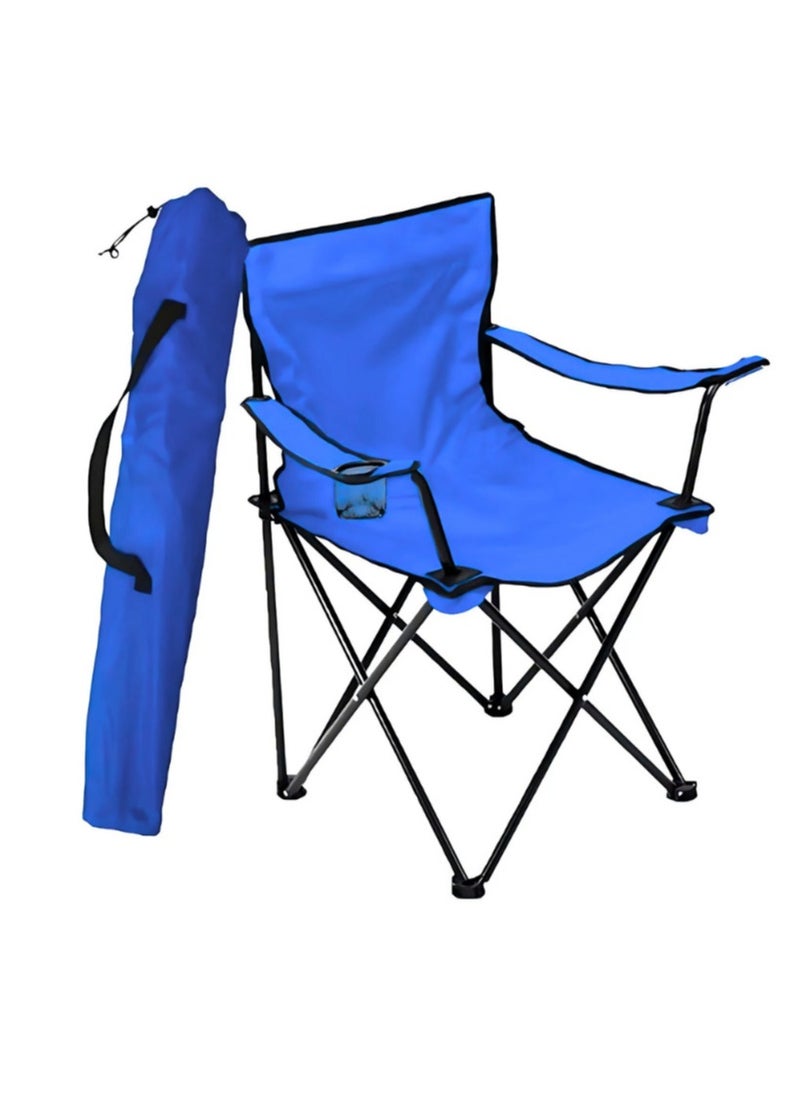 Blue Camping Chair | Portable Folding Outdoor Seat with Beverage Holder | Sturdy and Lightweight Construction | Ideal for Camping, Beach Trips, Hiking, Picnics, and Festivals | Compact Design with Storage Bag | 18 x 18 x 31 Inches