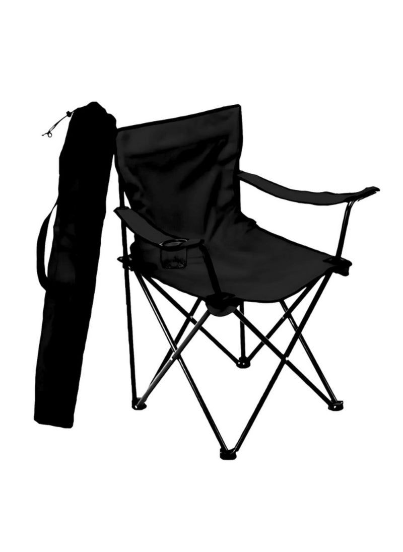 Black Outdoor Chair | Foldable and Portable Camping Chair with Drink Holder | Adjustable Armrests, and Storage Bag | Sturdy and Lightweight | Ideal for Camping, Beaches, and Tailgating | 18