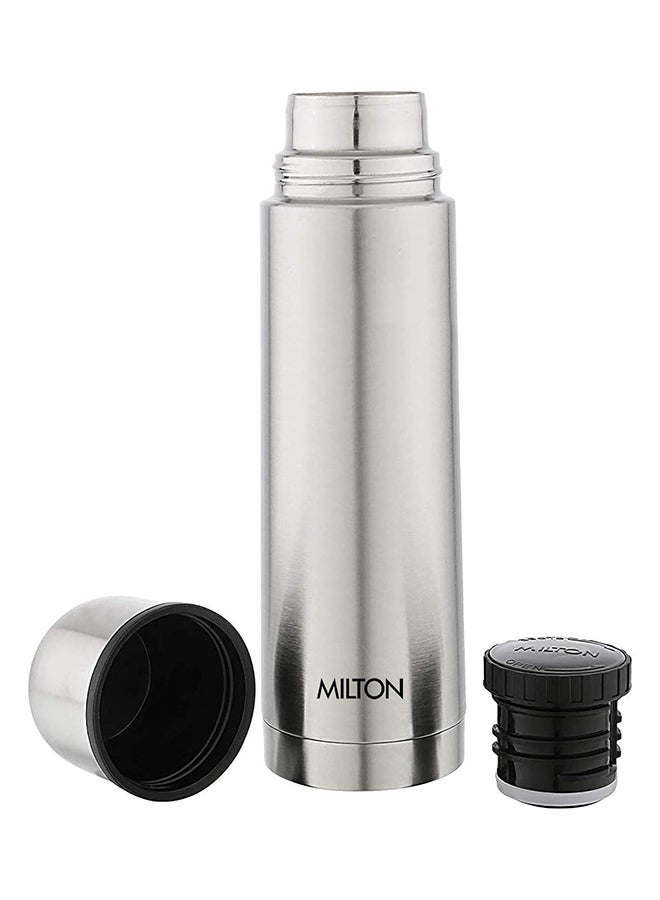 1000ml Thermosteel Flask with Jacket, Keeps Drinks Hot and Cold for 24 Hours, 18/8 Stainless Steel, Double-Walled Vacuum Insulated Water Bottle with Inner Copper Coating - Plain Lid Silver