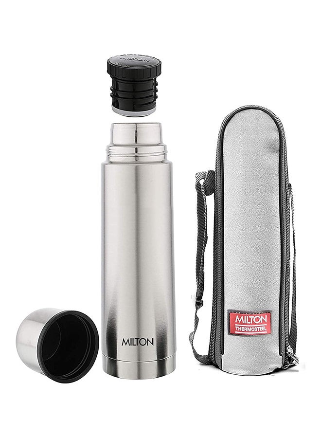 1000ml Thermosteel Flask with Jacket, Keeps Drinks Hot and Cold for 24 Hours, 18/8 Stainless Steel, Double-Walled Vacuum Insulated Water Bottle with Inner Copper Coating - Plain Lid Silver