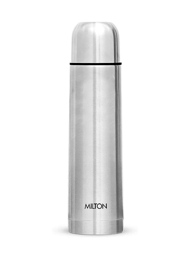 1000ml Thermosteel Flask with Jacket, Keeps Drinks Hot and Cold for 24 Hours, 18/8 Stainless Steel, Double-Walled Vacuum Insulated Water Bottle with Inner Copper Coating - Plain Lid Silver