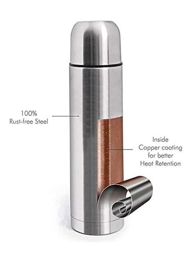 1000ml Thermosteel Flask with Jacket, Keeps Drinks Hot and Cold for 24 Hours, 18/8 Stainless Steel, Double-Walled Vacuum Insulated Water Bottle with Inner Copper Coating - Plain Lid Silver