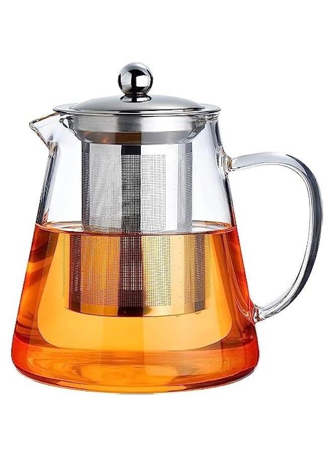 Glass Teapot Stovetop 32 OZ, Borosilicate Clear Tea Kettle with Removable 18/8 Stainless Steel Infuser, Teapot Blooming and Loose Leaf Tea Maker Tea Brewer for Camping, Travel (950ML)