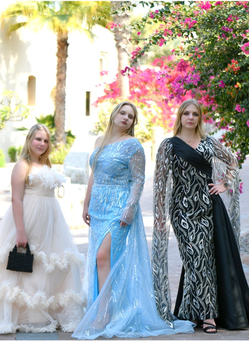 Midnight Elegance Black and Silver Embellished Gown