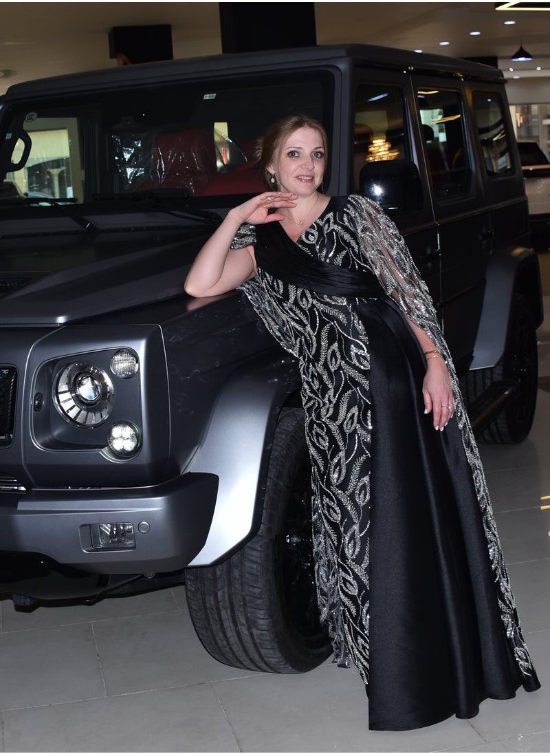 Midnight Elegance Black and Silver Embellished Gown
