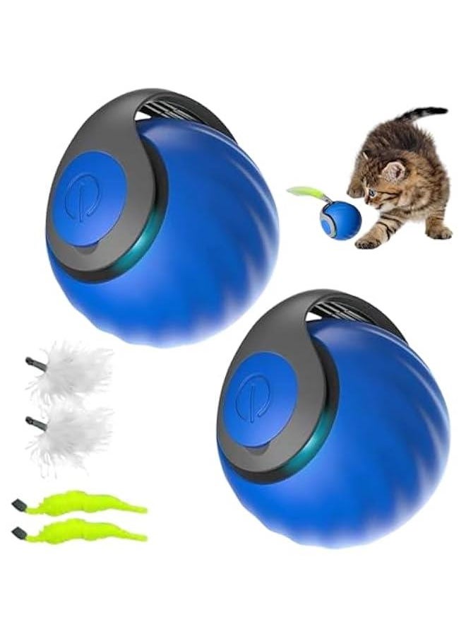 Interactive Cat Ball Toy, 2024 Cat Rolling Ball Touch Motion Activated Rolling Ball with Type C Cord and Tail Interactive Cat Toy Balls for Indoor and Outdoor Cats Dogs Cat Toys (Blue, 2Pack)