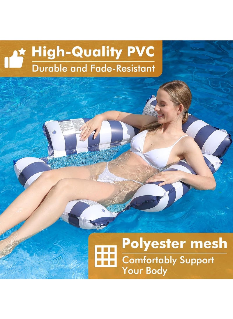 Inflatable Pool Float Chair Lounge for Adults and Kids Floating,Stripe Pattern Float Hammock for Pool Party Summer Water Fun Blue