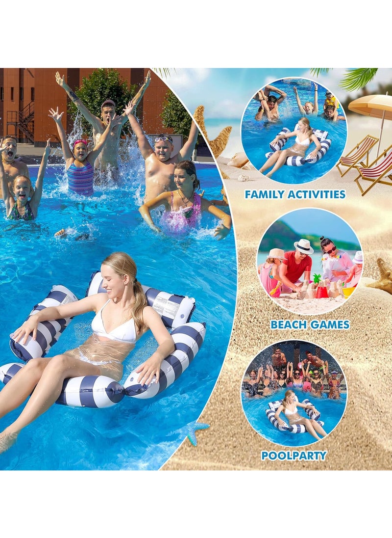 Inflatable Pool Float Chair Lounge for Adults and Kids Floating,Stripe Pattern Float Hammock for Pool Party Summer Water Fun Blue