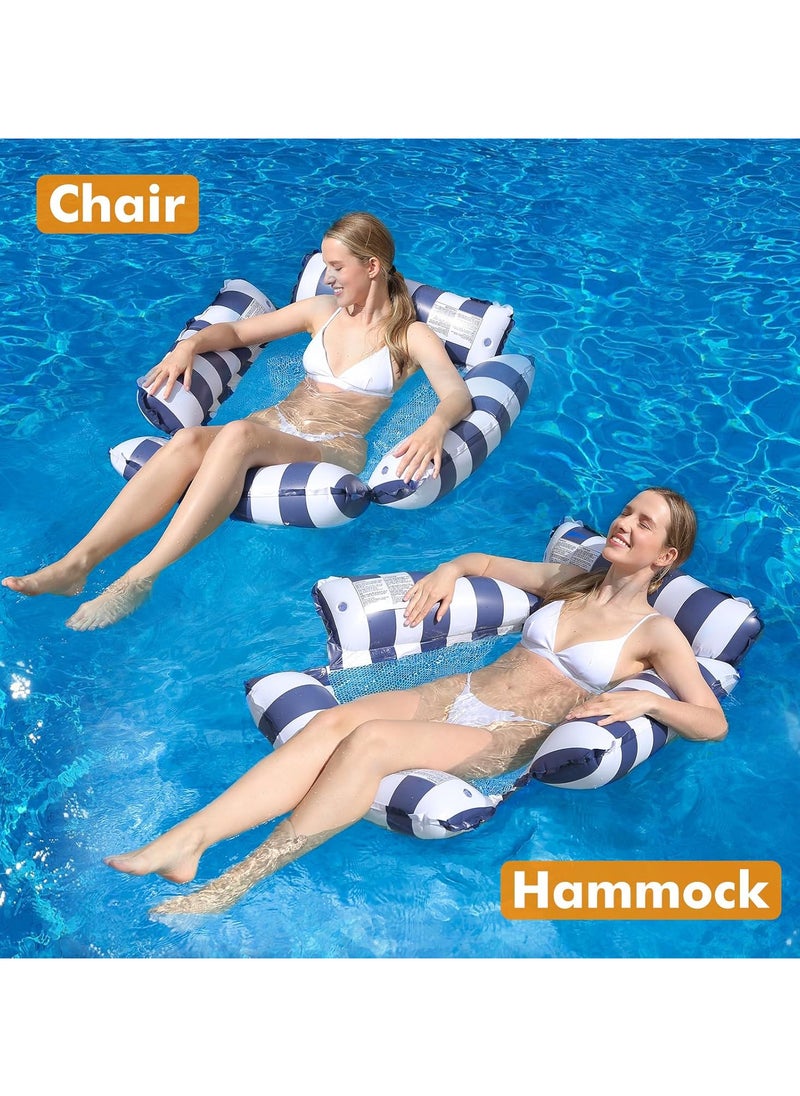 Inflatable Pool Float Chair Lounge for Adults and Kids Floating,Stripe Pattern Float Hammock for Pool Party Summer Water Fun Blue