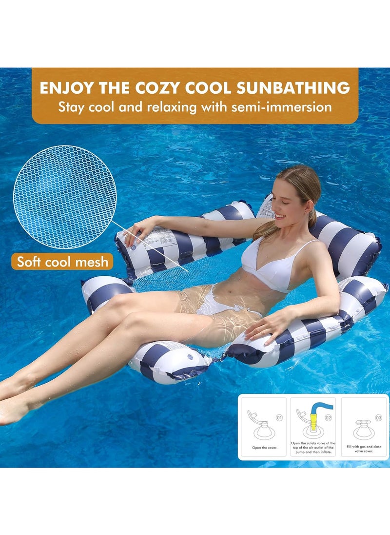 Inflatable Pool Float Chair Lounge for Adults and Kids Floating,Stripe Pattern Float Hammock for Pool Party Summer Water Fun Blue