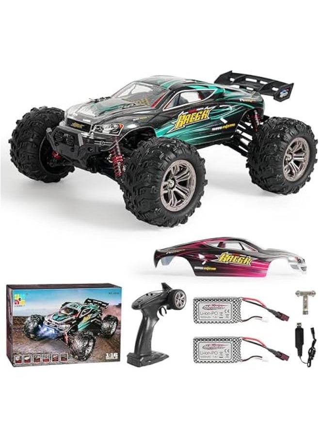 RC Cars 1:16 Scale All Terrain 4x4 Remote Control Car for Adults & Kids,40+ KM/H Waterproof Off-Road RC Trucks,High Speed Electronic 2.4Ghz Radio Controller,2 Batteries,2 Car Bodies (Green)