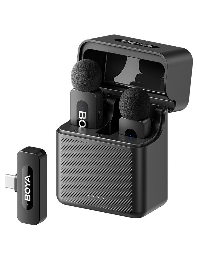 BOYA BY-V30 wireless microphone with charging case, noise cancelling lavalier microphone, mini microphone with 100M transmission, used for recording TikTok, YouTube content, creators, live broadcasts, interviews, recordings, iPhone, Android, smartphone, DSLR camera, laptop