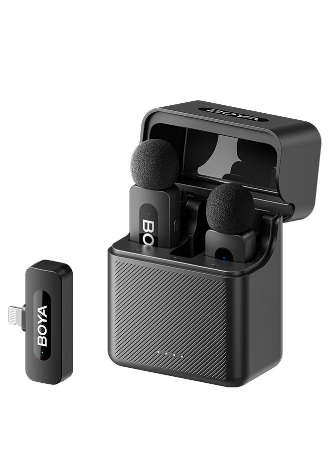 BOYA BY-V3 wireless microphone with charging case, noise cancelling lavalier microphone, mini microphone with 100M transmission, used for recording TikTok, YouTube content, creators, live broadcasts, interviews, recordings, iPhone, Android, smartphone, DSLR camera, laptop