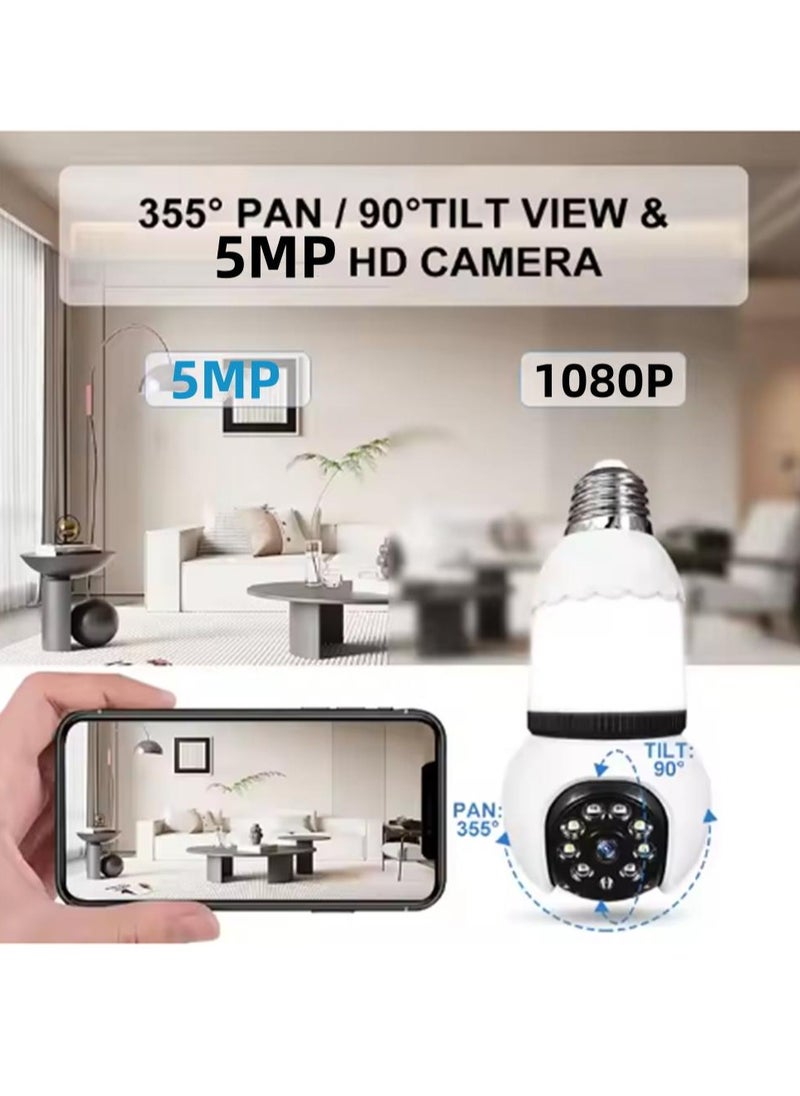 5MP E27 Bulb Camera Wifi Surveillance With LED Bulb HD PTZ 8X Zoom Smart Home Tracking Two Way Audio Night Vision Wireless Cam (64G)