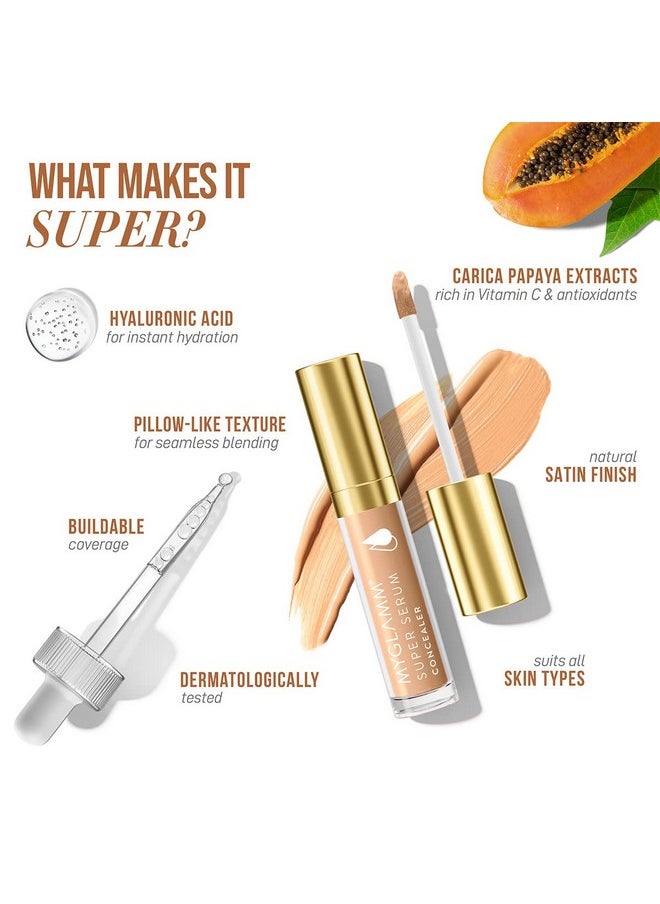 MyGlamm Super Serum Concealer Liquid Form- 401N Tan - 6g | Infused With Hyaluronic Acid & Vitamin C| Long Lasting & Full Coverage Concealer | All Skin Type