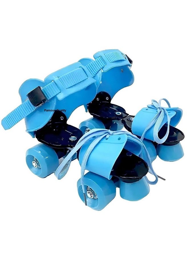 FAMOUS QUALITY Adjustable Indoor/Outdoor Quad Dry Inline_Skate_Wheel Roller Skates For Girls And Boys;Age Group 5-12 Years; Metal Plastic, Blue