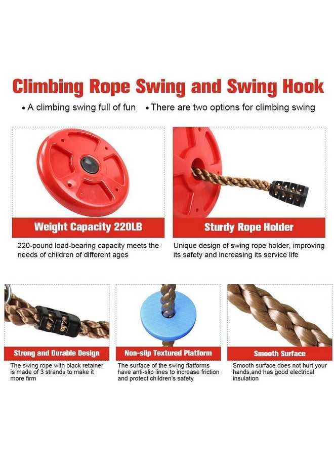 Toy Park Swing Climbing Rope with Platform, Hanging disc, Indoor & Outdoor Swingset Jhula Climber for Kids, Stand, Swing & Climb, 80 inches High- Red Color