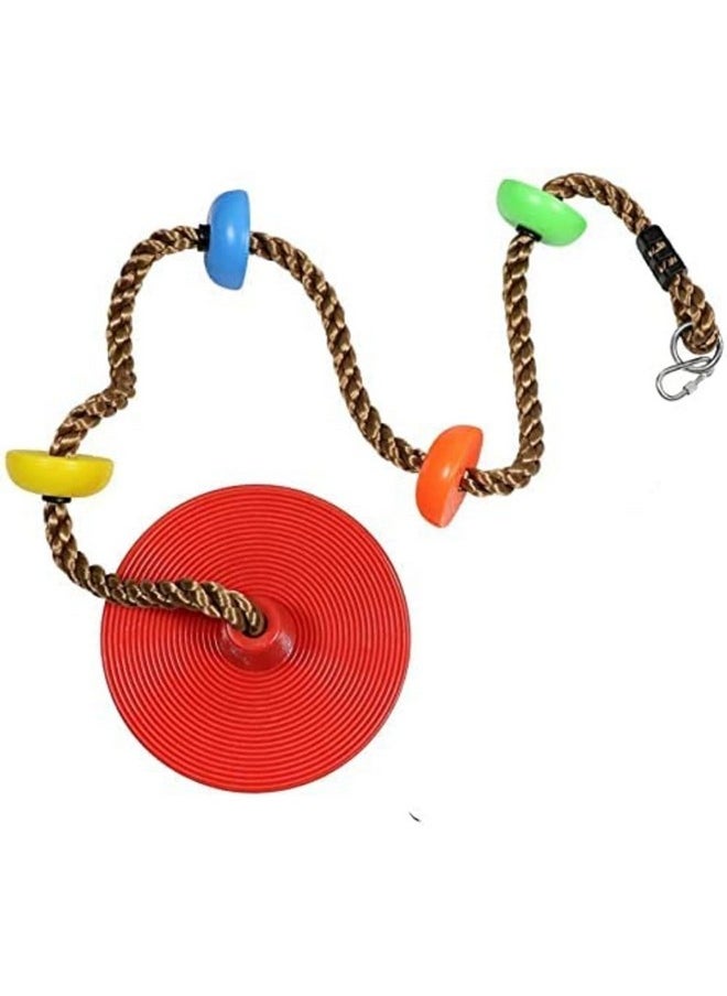 Toy Park Swing Climbing Rope with Platform, Hanging disc, Indoor & Outdoor Swingset Jhula Climber for Kids, Stand, Swing & Climb, 80 inches High- Red Color