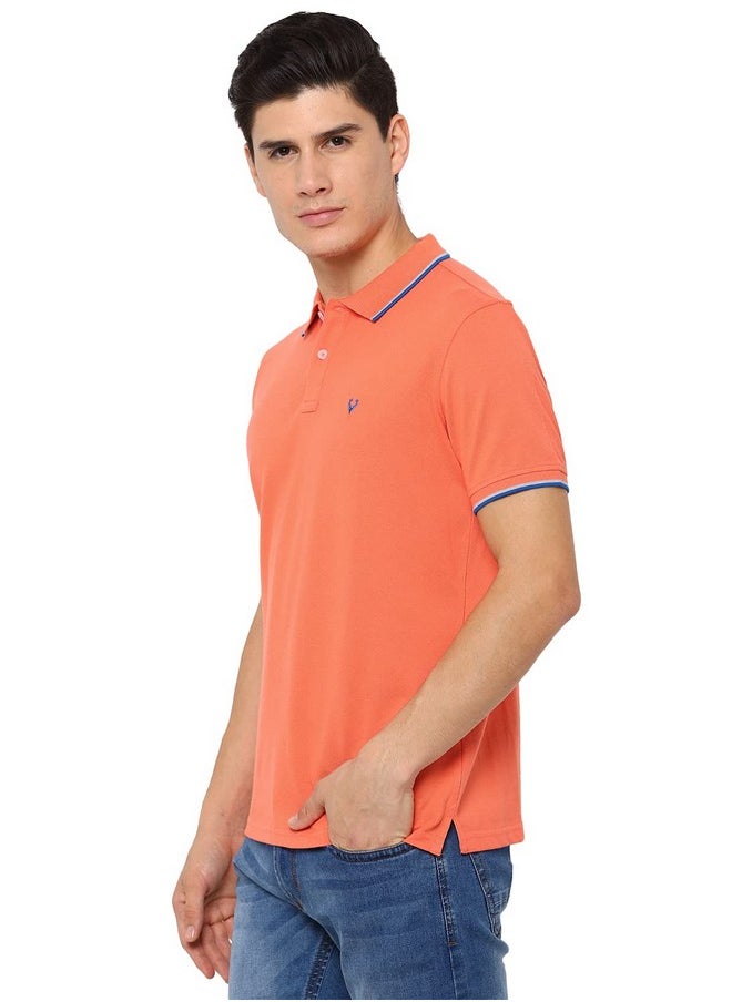 Allen Solly ASKPQRGF759748 Men's plain Regular Fit Polo Shirt (Peach L)