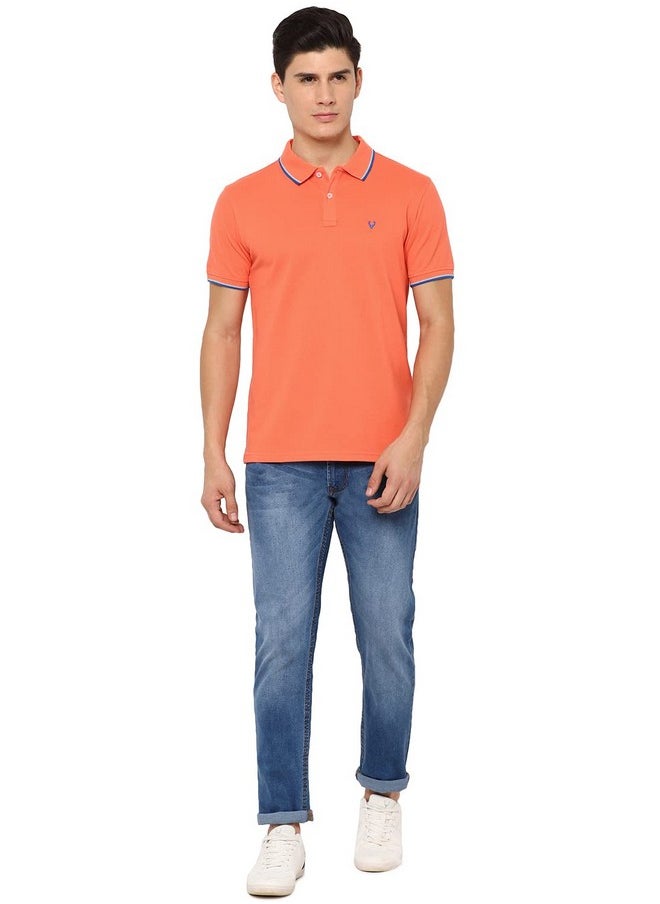 Allen Solly ASKPQRGF759748 Men's plain Regular Fit Polo Shirt (Peach L)