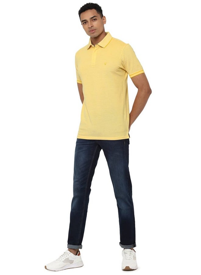 Allen Solly Men's Solid Regular Fit Polo (ASKPQRGF496080_Yellow XL)