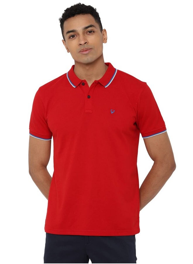 Allen Solly Men's Solid Regular Fit Polo (ASKPQRGFM50454_Red L)