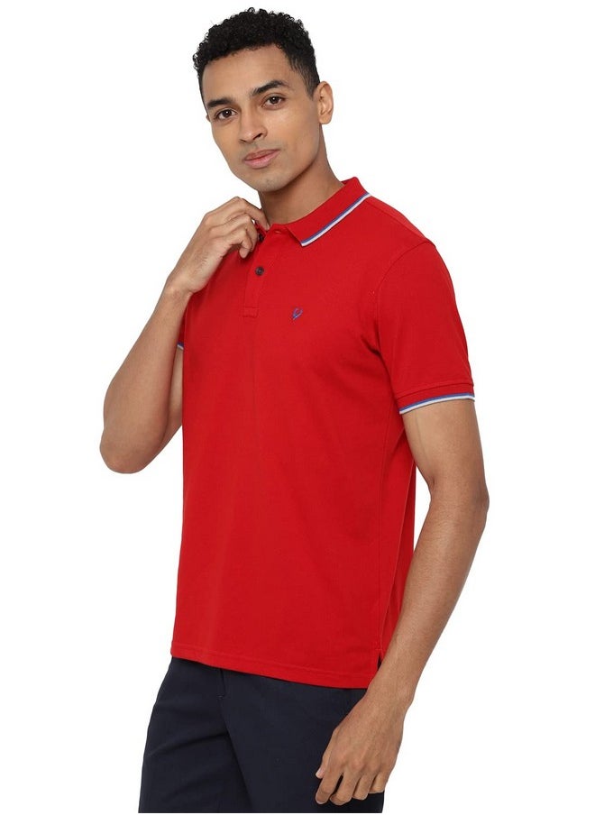 Allen Solly Men's Solid Regular Fit Polo (ASKPQRGFM50454_Red L)
