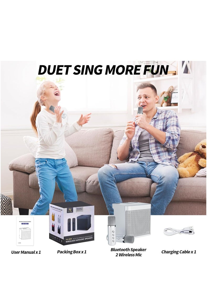 Karaoke Machine for Adults and Kids, Portable Bluetooth Karaoke Speaker with 2 Wireless Microphones, PA Speaker System for Indoor & Outdoor Parties, Family Gatherings, and Events (White)