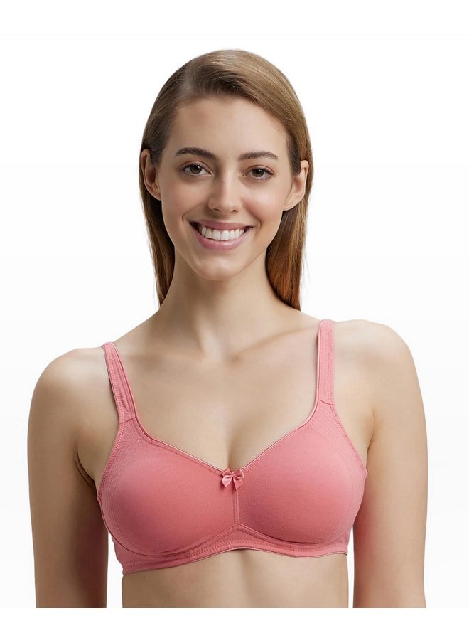 Jockey 1250 Women's Wirefree Non Padded Super Combed Cotton Elastane Stretch Full Coverage Everyday Bra with Contoured Shaper Panel and Adjustable Straps_Blush Pink_32C