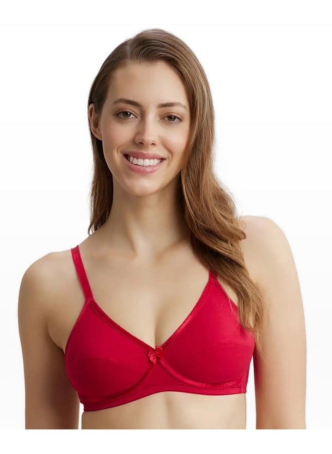 Jockey 1242 Women's Wirefree Non Padded Super Combed Cotton Elastane Stretch Medium Coverage Cross Over Everyday Bra with Adjustable Straps_Red Love_34B