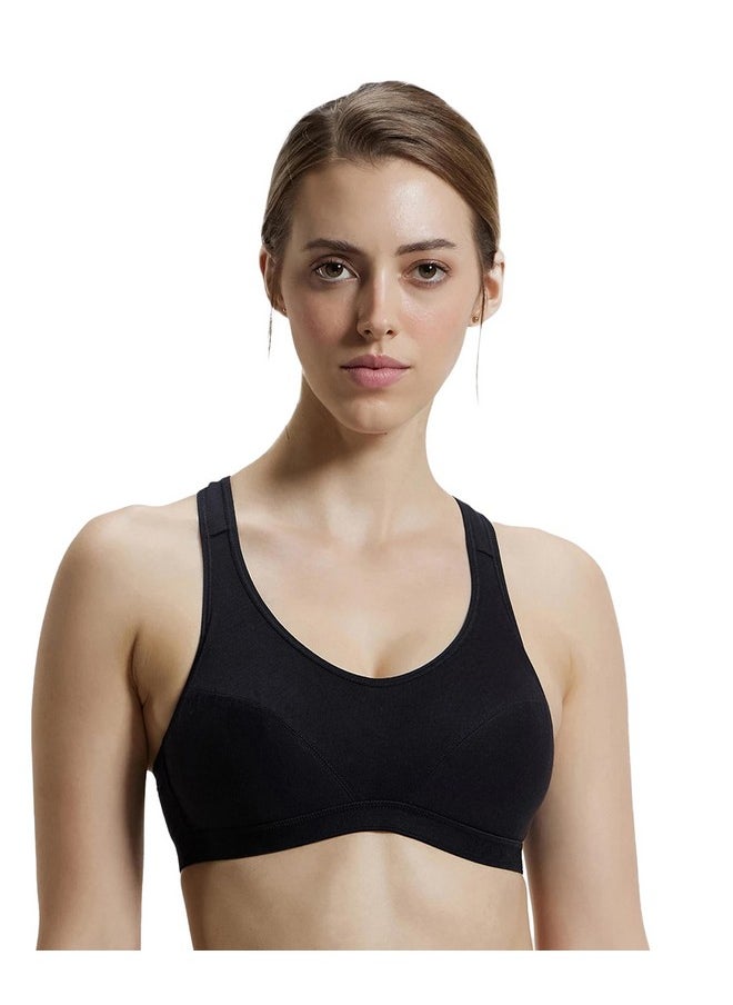 Jockey Women's Cotton Padded Wirefree Active Bra 1378_Black_S