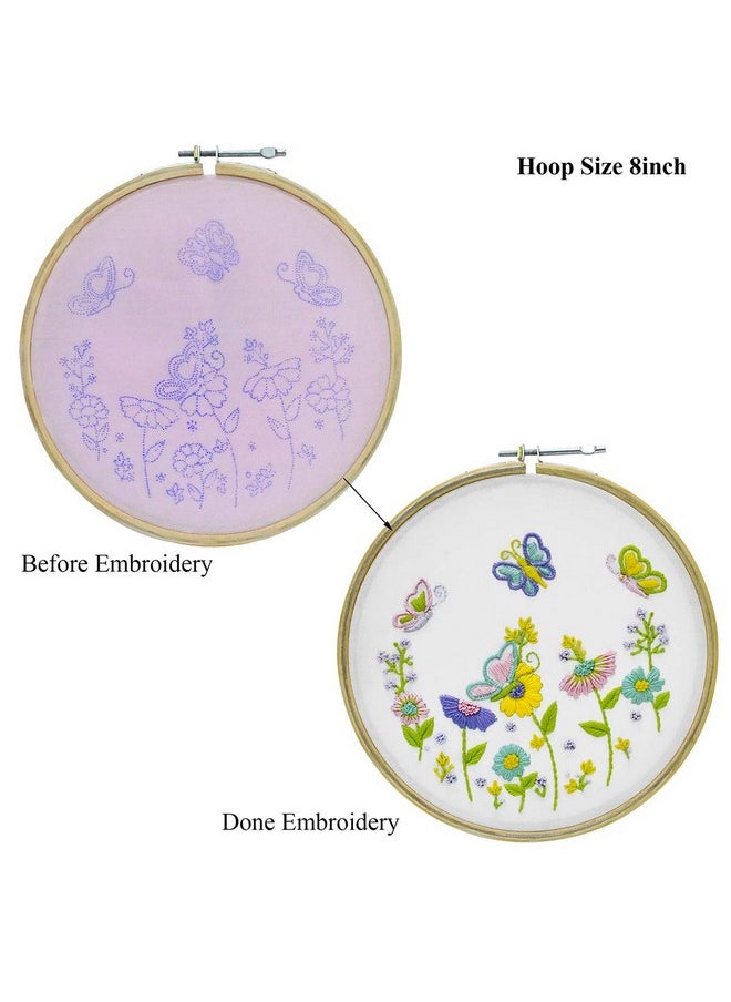 Embroiderymaterial Cross Stitch Hand DIY Embroidery Kit for Beginners, Adults with Butterfly Garden Design, Sewing DIY Kit for Adults with Instruction, Hoop, Fabric, Threads & Needle (Complete Kit)