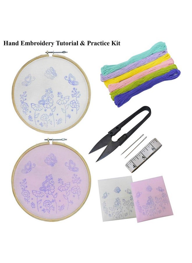 Embroiderymaterial Cross Stitch Hand DIY Embroidery Kit for Beginners, Adults with Butterfly Garden Design, Sewing DIY Kit for Adults with Instruction, Hoop, Fabric, Threads & Needle (Complete Kit)