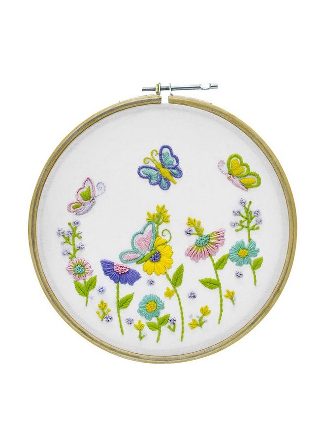 Embroiderymaterial Cross Stitch Hand DIY Embroidery Kit for Beginners, Adults with Butterfly Garden Design, Sewing DIY Kit for Adults with Instruction, Hoop, Fabric, Threads & Needle (Complete Kit)