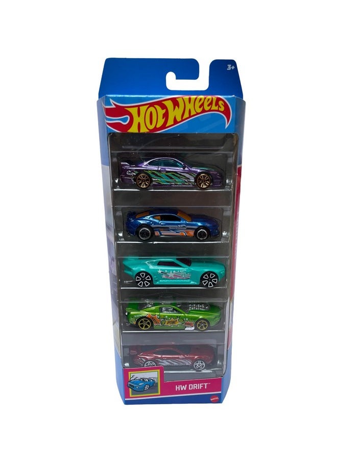 Hot Wheels Car 2024 HW Drift Pack of 5 (13 Ford Mustang GT, 17 Camaro ZL1, Bullet Proof, Custom 18 Ford Mustang GT, Nissan Silvia S15) Multi - Color