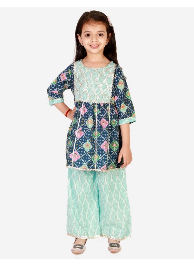superminis Baby Girls Cotton Printed Kurti with Gota Work and Straight Palazzo (2-3 Years, Blue)