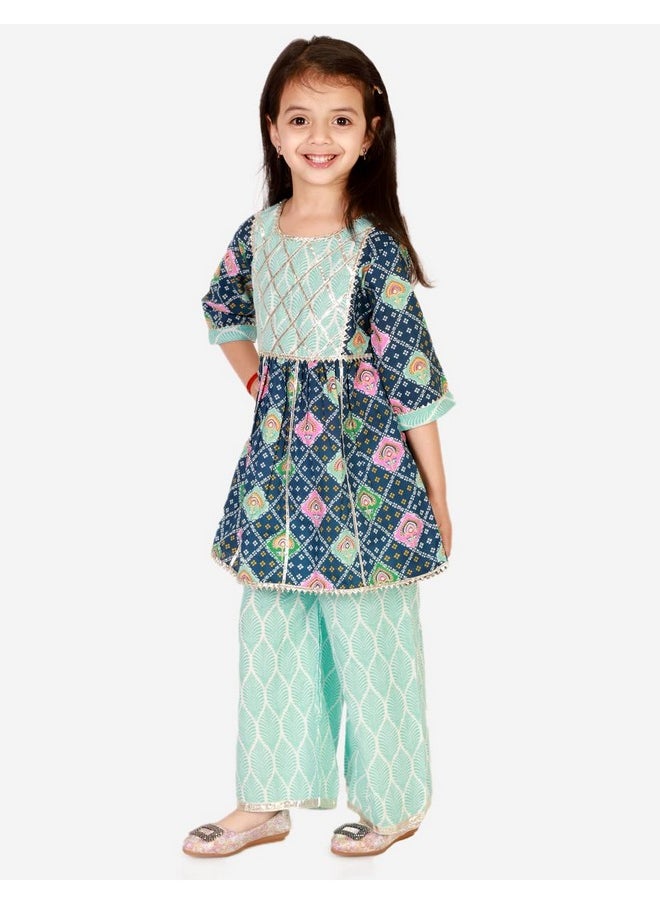 superminis Baby Girls Cotton Printed Kurti with Gota Work and Straight Palazzo (2-3 Years, Blue)