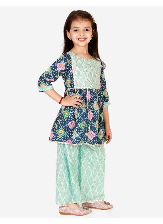 superminis Baby Girls Cotton Printed Kurti with Gota Work and Straight Palazzo (2-3 Years, Blue)