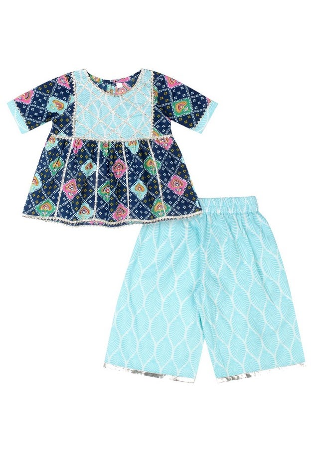 superminis Baby Girls Cotton Printed Kurti with Gota Work and Straight Palazzo (2-3 Years, Blue)