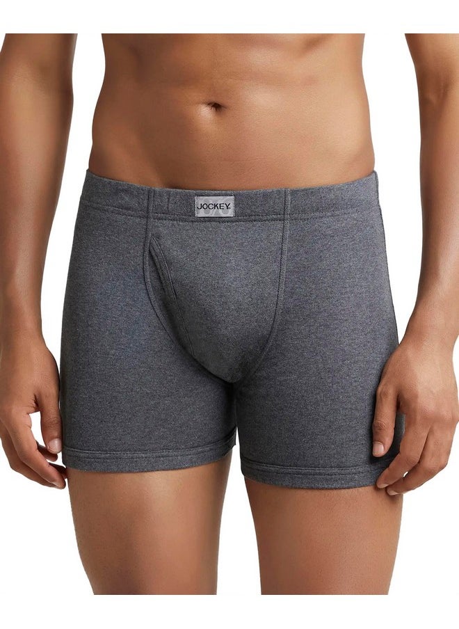 Jockey Men's Super Combed Cotton rib fabric Boxer Briefs with Front Fly, Ultrasoft and Durable concealed waistband (Pack of 2) 8008_Charcoal Melange_L