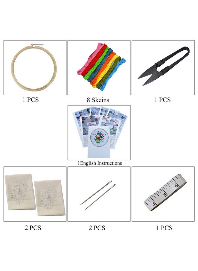 Embroiderymaterial Beginners Kit Hand Embroidery Tutorial Diy Kit With 6 Different Types of Embroidery Stitches 7 Items (Multicolor).