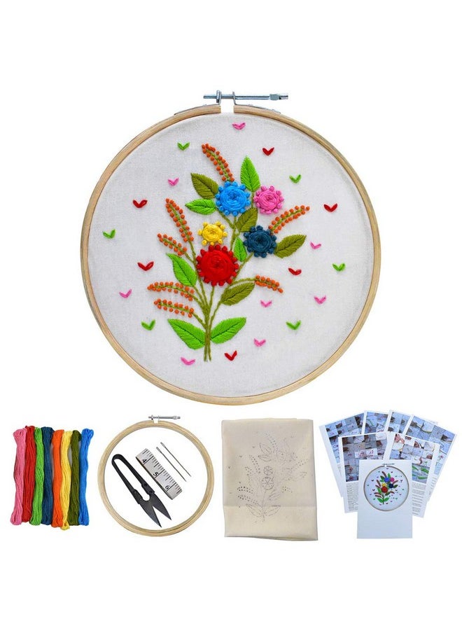 Embroiderymaterial Beginners Kit Hand Embroidery Tutorial Diy Kit With 6 Different Types of Embroidery Stitches 7 Items (Multicolor).