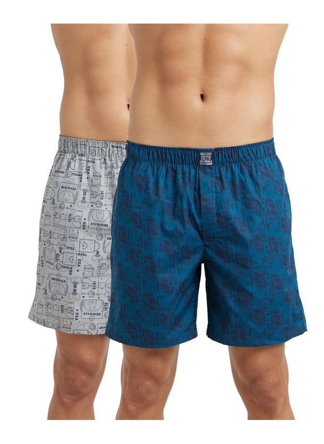 Jockey Men's Super Combed Mercerized Cotton Woven Printed Boxer Shorts with Side Pockets | Pack of 2 Colors & Prints May Vary |_Style_US57_Navy Seaport Teal_XL