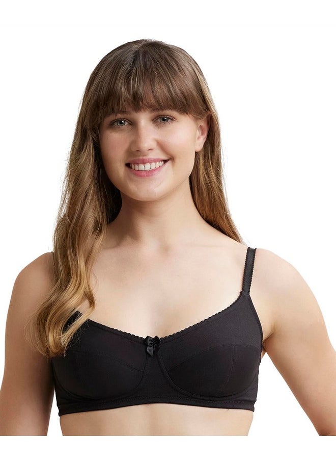 Jockey 1615 Women's Wirefree Non Padded Super Combed Cotton Elastane Stretch Full Coverage Everyday Bra with Soft Adjustable Straps_Black_34C