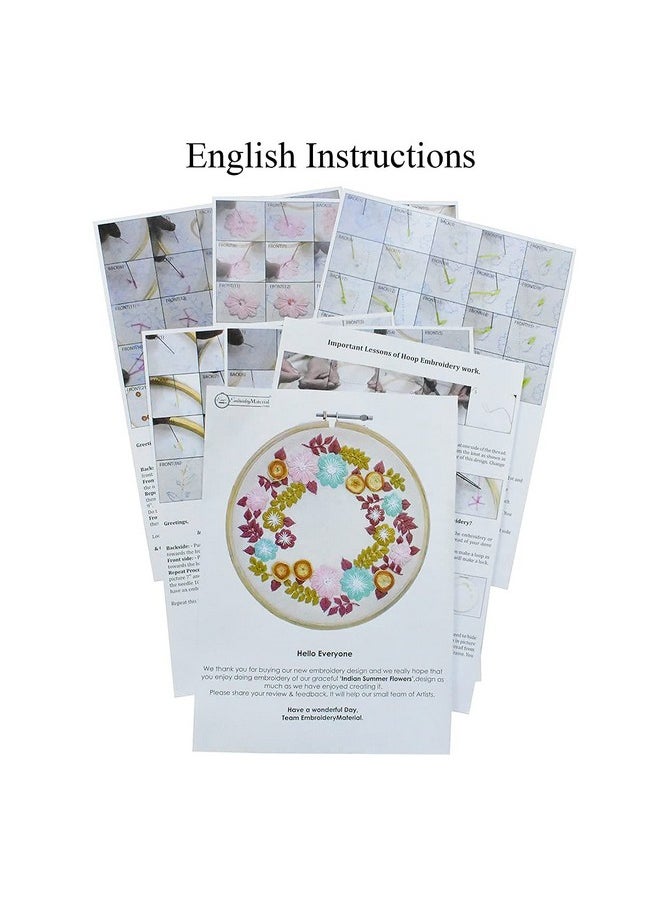 Embroiderymaterial Cotton Hand Embroidery Kit Floral Design All Material Included-Multicolor