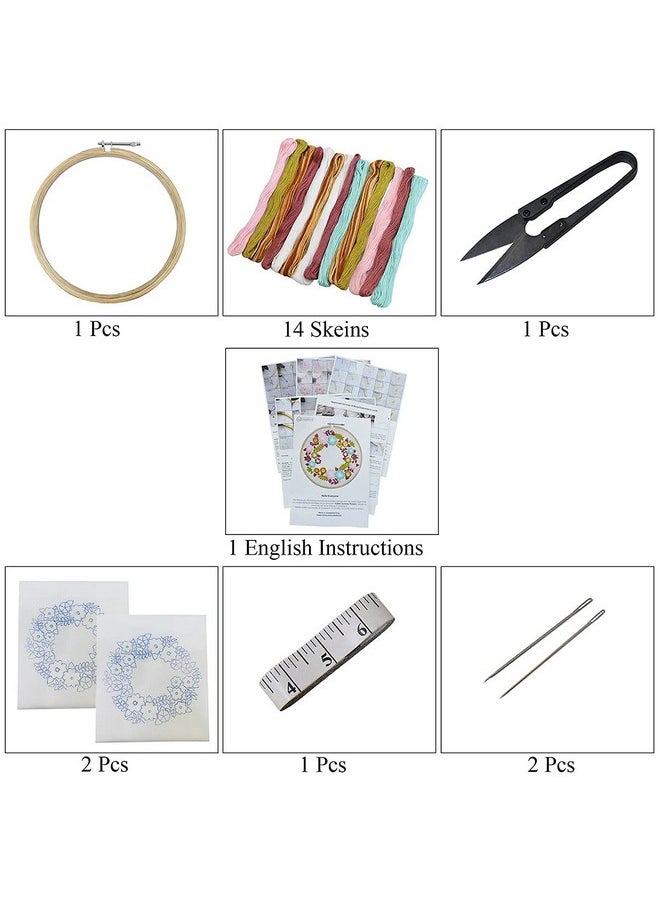 Embroiderymaterial Cotton Hand Embroidery Kit Floral Design All Material Included-Multicolor