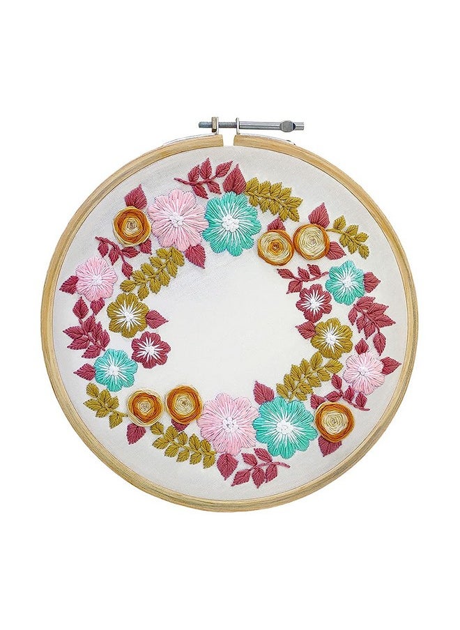 Embroiderymaterial Cotton Hand Embroidery Kit Floral Design All Material Included-Multicolor